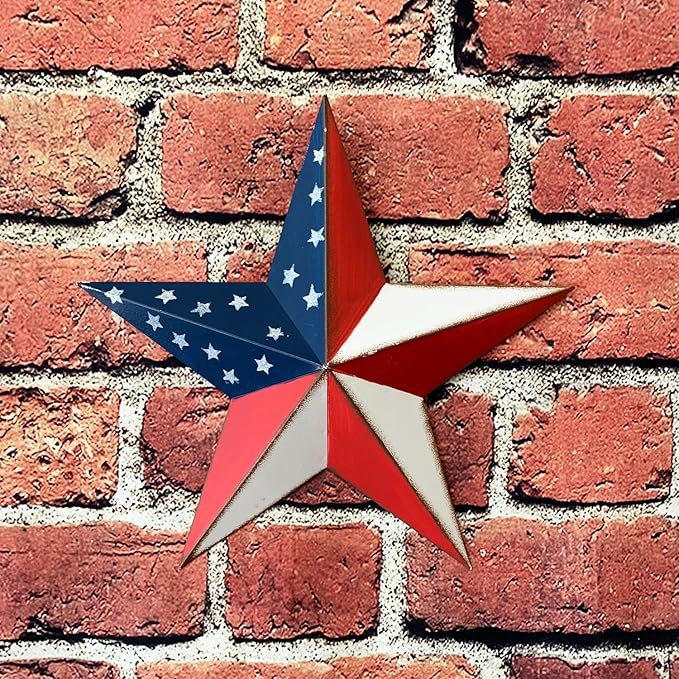 YUMBOR Rustic Metal 3D Barn Americana Stars Outdoor Decor Patriotic Wall Decoration American Flag Wall Star July 4th Country Americana Patriotic Wall Door Decorations