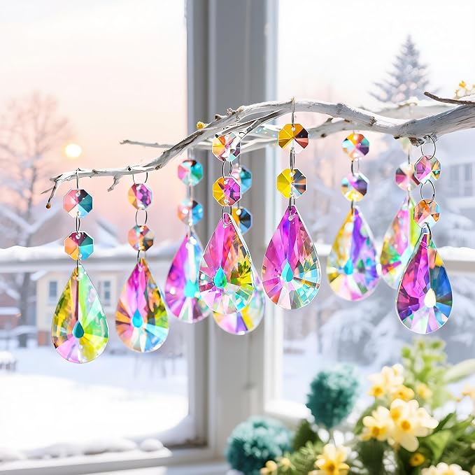 kanpura 25pcs 50mm Crystal Prisms Chandelier Suncatcher Beads Replacement Colorful Hanging Crystals for Chandeliers Window Wedding Party Decor