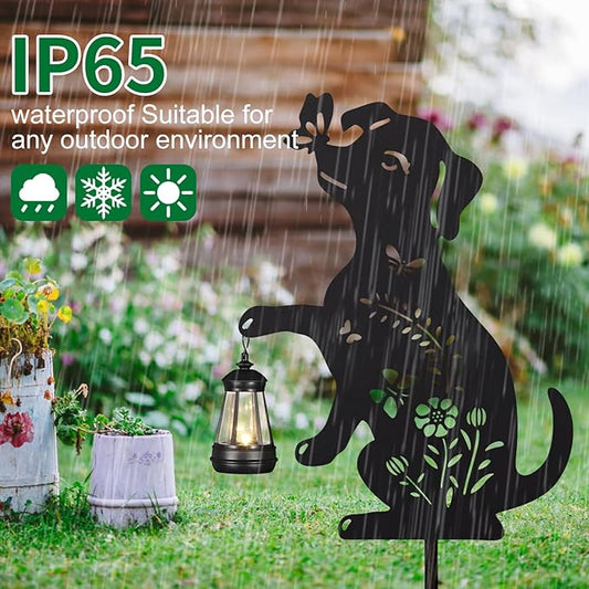 2Pack Solar Outdoor Garden Lights Stakes Solar Metal Flower Dog Lawn Deco Statue Patio, Outdoor Decor, Garden Decorations, Lawn Ornaments