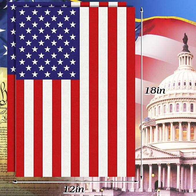 URSKYTOUS 2Pcs American Garden Flags Small American Flags Double Sided 12×18 Inch Weatherproof Patriotic USA Garden Flag Outside Thick Burlap Stars and Stripes Flag for Outdoor Yard Patio Lawn Decor