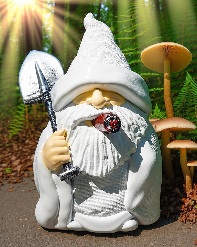 Leverse Whimsical Garden Gnome Statue with Shovel - 5.9 Inch Resin Outdoor Decor, Waterproof White Figure for Yard & Patio (Shovel)
