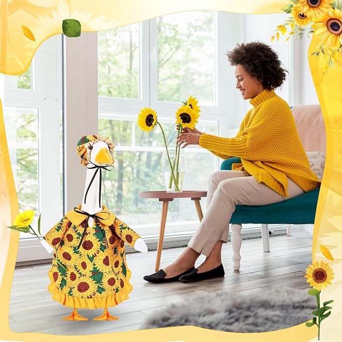 FuWeave Spring Sunflower Goose Outfit Lawn Porch Goose Clothes Costume 23" Geese Outdoor Patio Yard Lawn Art Decoration