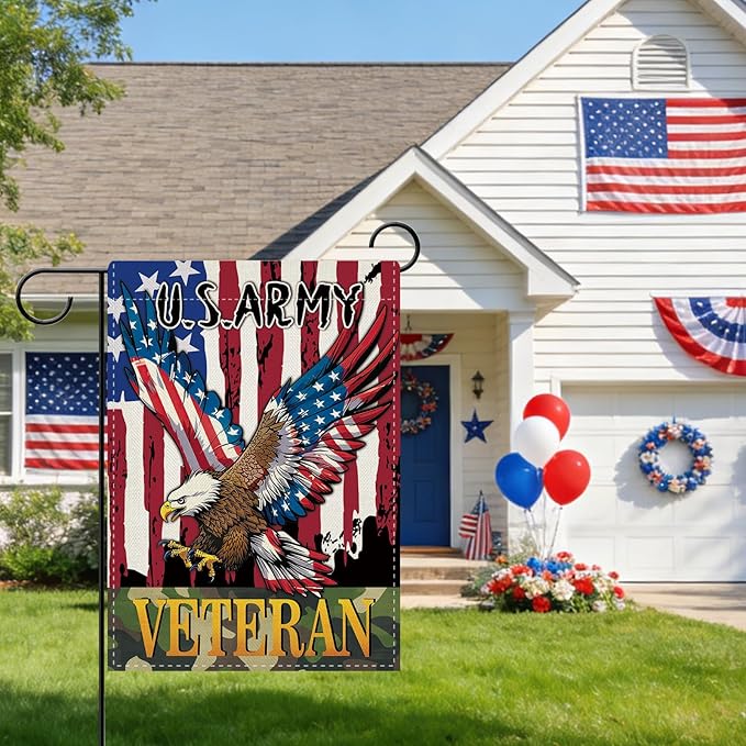 Dyrenson 4th of July Patriotic Bald Eagle Decorative Garden Flag, America USA Army Veteran Yard Outside Home Decoration, American Burlap Outdoor Small Decor Double Sided 12 x 18