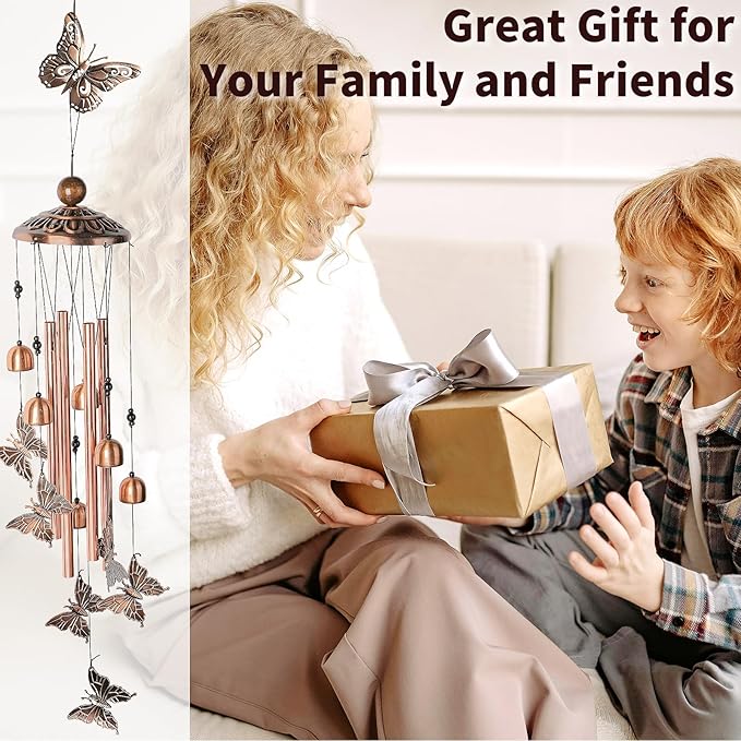 Wind Chimes for Outside, Butterfly Aluminum Tube Windchime with S Hook - Clearance Hanging Decor for Garden, Patio, Backyard or Porch