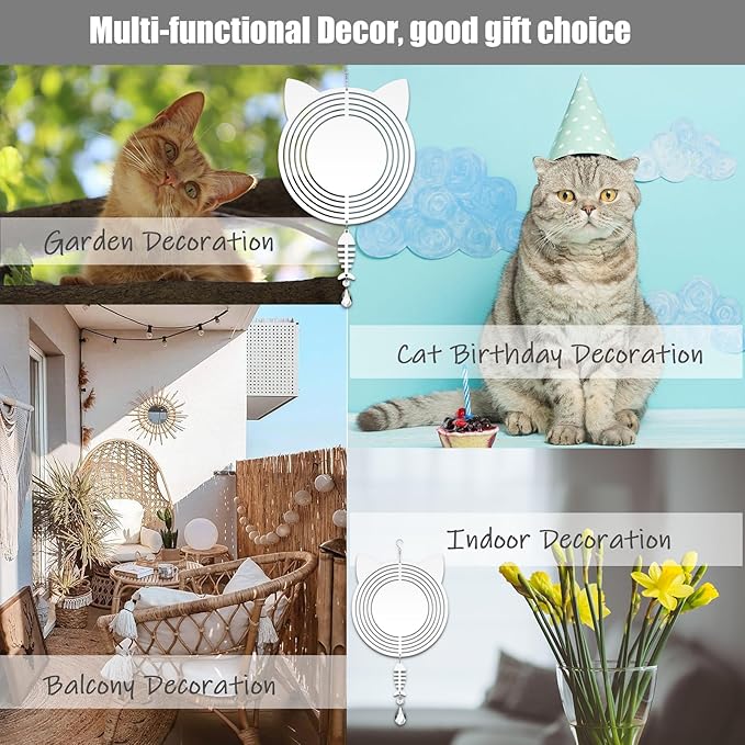 4Pack 8 inch Sublimation Wind Spinner Blanks 3D Aluminum Metal Wind Sculpture Kinetic Spinners for Yard and Garden Indoor Art Ornaments Hanging Decoration (Cat)