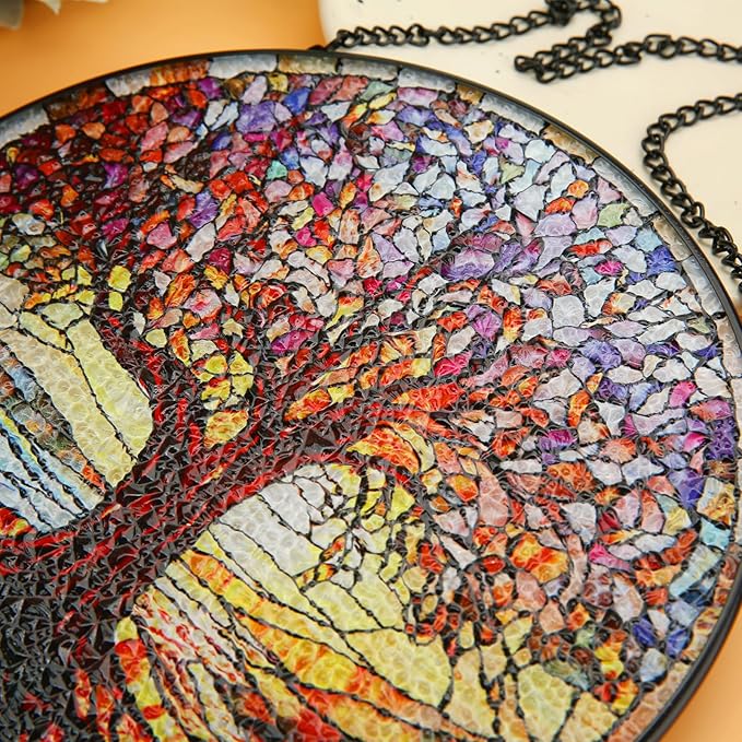 Stained Glass Window Hanging, 8 Inch Tree of Life Stained Glass Suncatchers for Indoor Windows Wall Kitchen Home Room Decor Ornaments Gifts for Women Mom Grandma Birthday Mother's Day