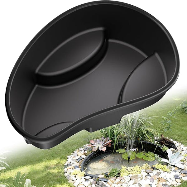POPOSOAP Preformed Pond Liner, 33 Gallon Rigid Plastic Pond Tub Heavy Duty U-V Resistant Basin with Integrated Plant Shelves for Backyard, Garden and Patio Landscaping P797