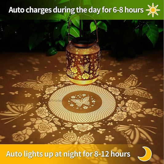 Butterfly Solar Garden Statues Birthday Gifts for Women Mom Grandma Hanging Solar Outdoor Waterproof Metal Garden Decor Outside for Yard,Patio,Lawn Porch,Backyard