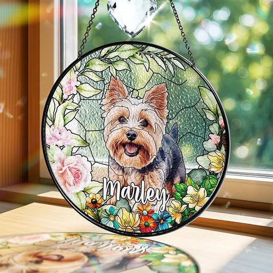 VINATIMES Personalized Pet Stained Glass Window Hanging, Pet Portrait Stained Glass Memorial, Dog Loss Sympathy Gift, Pet Remembrance Gift Dog, Cats Remembrance Gifts, Cat Loss Sympathy Gifts
