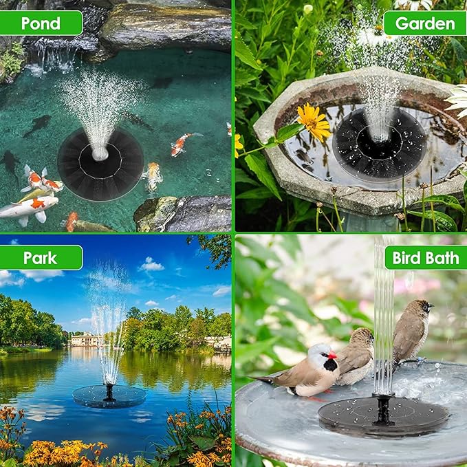 Solar Power Fountain Pump, 1.4W Solar Powered Fountain Pump with 2 Packs of 10 Easy Install Nozzles, with 4 Fixed Rods Solar Bird Bath Fountain Pump for Pond, Pool, Fish Tank, Aquarium and Garden