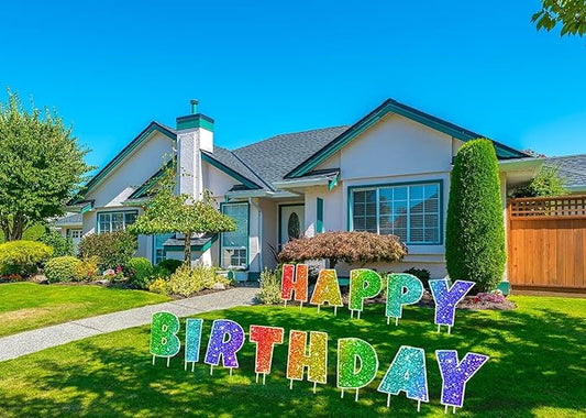 Happy Birthday Yard Sign with Metal Stakes - 16” Outdoor Lawn Decorations, Weather-Resistant Letters, birthday party supplies gift for Kids & Adults (Glitter)