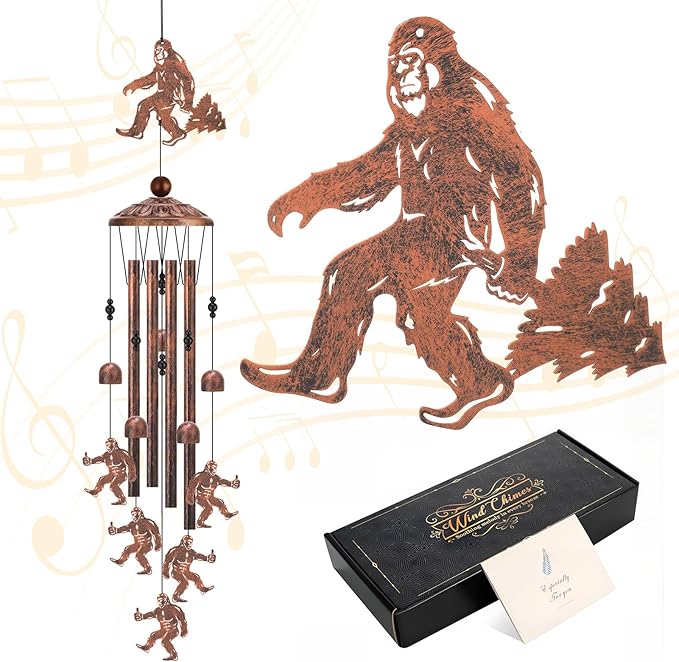 Bigfoot Wind Chimes for Outside, Metal Windchimes Outdoors, Big Foot Sasquatch Gifts for Men/Women/Dad/Grandpa,Bigfoot Lovers Present,Father's Day Birthday Gift, Garden Decor for Outside