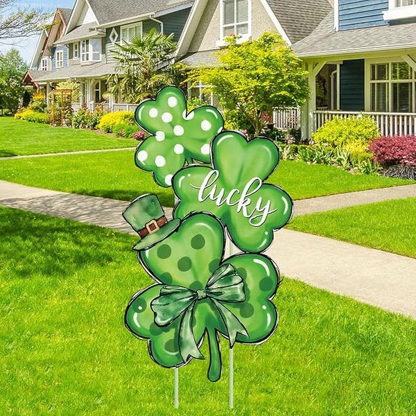 FYSUIMU St. Patrick' s Day Outdoor Decorations Shamrock Yard Stakes 31 Inch Irish Lucky Clover Yard Sign for Home Garden Lawn Porch Patio Walkway Decor