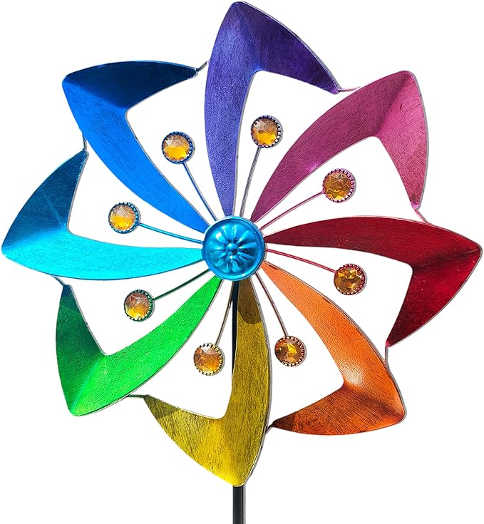 Wind Spinners Outdoor, 10 inch Wind Sculptures & Spinners, Metal Kinetic Wind Spinner, Decorative Pinwheels Large Wind Spinners for Yard and Garden Decor,Rainbow