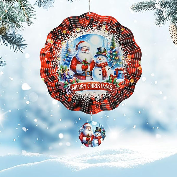 Christmas Wind Spinners Outdoor - Xmas Gifts for Women Mom Men, 3D Cute Snowman Santa Winter Wind Spinner for Yard Garden Decor, Hanging Kinetic Metal Wind Spinners 12 Inch