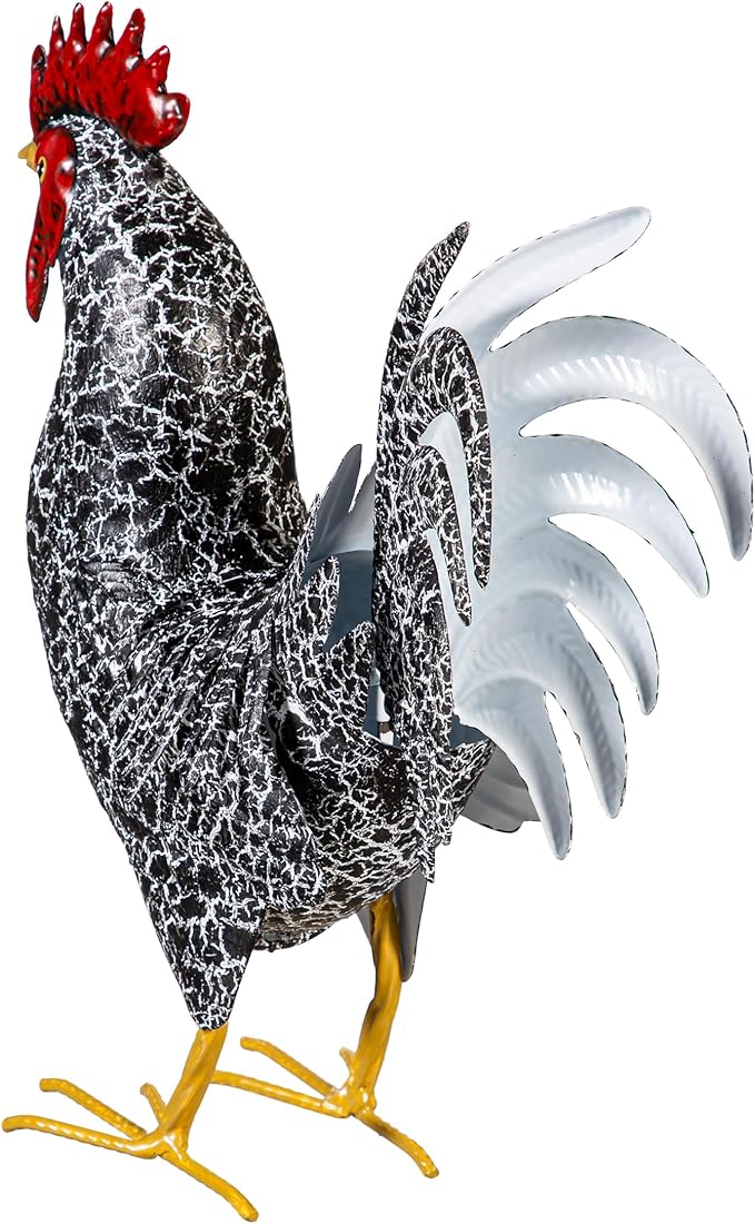 Evergreen Garden 14" Dark Rooster Metal Animal Statues, Garden Decor Metal Yard Art for Lawn Backyard Party Wedding Decoration