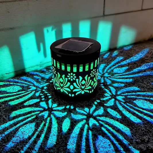 Decorative Solar Mandala Lights - Outdoor Metal Solar Powered Deck Step Wall Lights, Mandala Theme Waterproof Fence Mini Light for Garden Post Patio Backyard Yard Decor (Peony, Green)