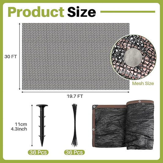 Koi Pond Netting Kit 19.7x30ft, Heavy-Duty Pe, Bird Deer Fence Netting, Durable Net Cover for Leaves, Protect Fish from Blue Heron Bird, Cats & Predators, Stakes & Ties Included