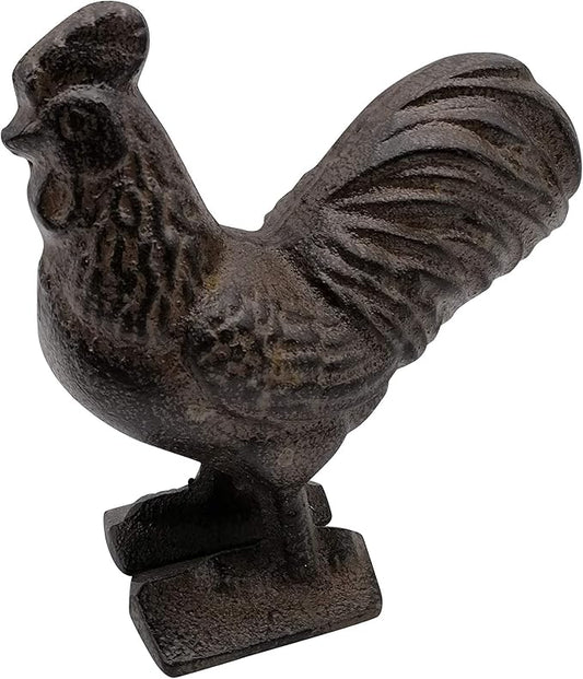 Comfy Hour 3.5" Cast Iron Rooster Figurine, Rustic Farmhouse Kitchen Decor, Vintage Brown Chicken Statue for Indoor Outdoor Garden Shelf Mantel, Country Home Office Ornament, 1 pc