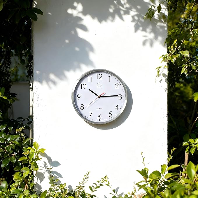 Clockswise 12" Waterproof Aluminum Wall Clock Battery Operated Precision Quartz Movement Weather Resistant Metal Frame for Indoor Outdoor Bathroom Kitchen Patio Garden Living Room Office & Home Décor