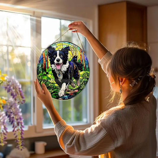 8″ Stained Glass Window Hanging Ornament, Border Collie Stained Glass Suncatcher Ornament, Sun-Catcher Window Decor | Gifts for Dog Lovers, Dog Lover Gift, Pet Lover Gift