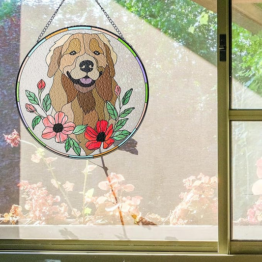 NAZENTI Custom Pet Portrait Stained Glass Suncatcher, Personalized Dog Photo Memorial Ornament Window Hanging, Remembrance Sympathy Gift for Loss of Fur, Bereavement Keepsake, Home Decor