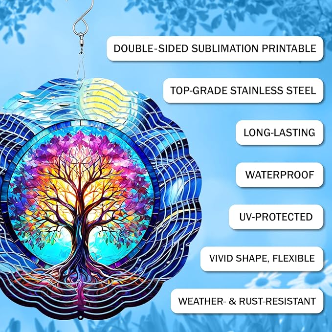 Tree of Life Wind Spinner, 3D Hanging Stainless Steel Garden Spinner, Wind Spinner Hanging for Outdoor & Indoor Dรฉcor, Unique Gifts for Yard Garden Decoration or Patio Dรฉcor (Tree of Life)