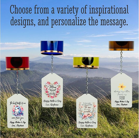 Blue Ridge Mountain Gifts Mother's Day Wine Bottle Wind Chime with Personalized Flag, Customize with Text & Photo Unique Gift for Mom
