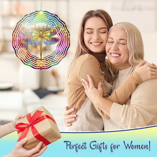 FLAGWIX Dragonfly Gifts for Women - 3D Stainless Steel Metal Wind Spinners 12 in - Dragonfly Wind Spinners Outdoor, Yard Garden Decor for Outside, Mothers Day Birthday Garden Gifts for Mom Grandma