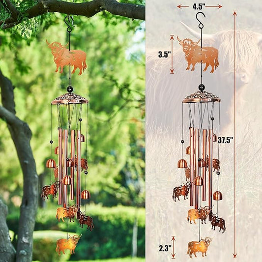 Highland Cow Wind Chimes for Outside Windchimes Outdoor/Indoor, Home, Lawn, Porch, Yard Decorations,Metal Garden Decor Highland Cow Wind Chimes Gifts for Women/Men Birthday Gifts Memorial Gift