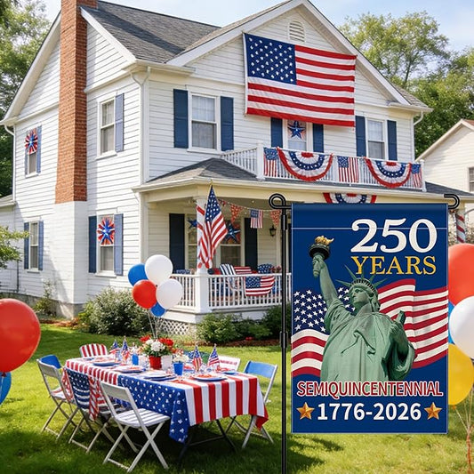 250th Anniversary America Garden Flag, 250 Anniversary USA Flag 1776-2026 Commemorative Patriotic 250 Years Banner 4th of July Yard Sign Double-Sided Waterproof Garden Flag 12x18 Inch