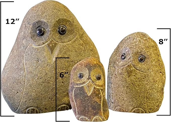 Hand Carved Natural Granite Boulder Owl – 8" Tall, Approx.12 lbs – Unique Garden & Home Décor Statue – One-of-a-Kind Gift