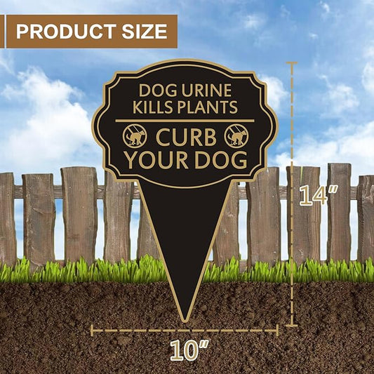 Double Sided Yard Sign, Dog Urine Kills Plants, Curb Your Pet Lawn Marker, 14”x10” No Peeing & No Pooping Yard Stake with Integrated Mount for Outdoor Use (Dog Urine Kills Plants)
