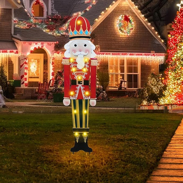 WONDER GARDEN Christmas Metal Yard Stakes, Lighted Nutcracker Soldier Garden Stake Yard Signs, Outdoor Christmas Decorations for Lawn Party Outside Decor