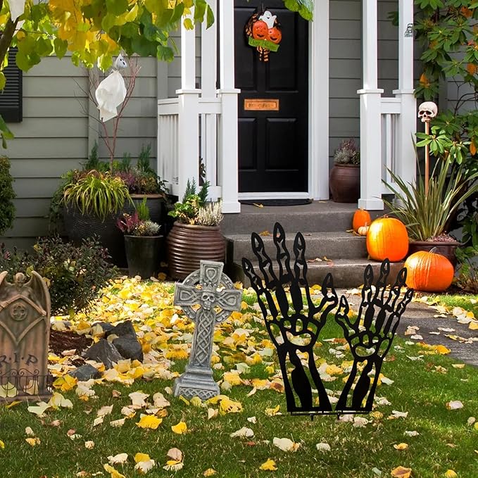 Halloween Decorations Outdoor, Metal Black Hand Decorative Garden Stakes for Halloween Decor, Metal Yard Signs for Outside Garden Lawn Porch Party Decorations