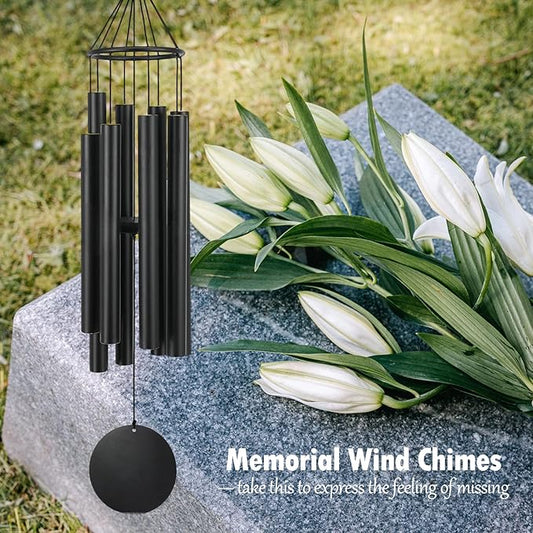 Large Wind Chimes Outdoors Deep Tone, in Memory of Loved One Wind Chimes for Outside,Sympathy Chimes Gifts for Mother/Father,Prime/Clearance Memorial Chimes, Metal Chimes Outdoors Garden Décor(Black)