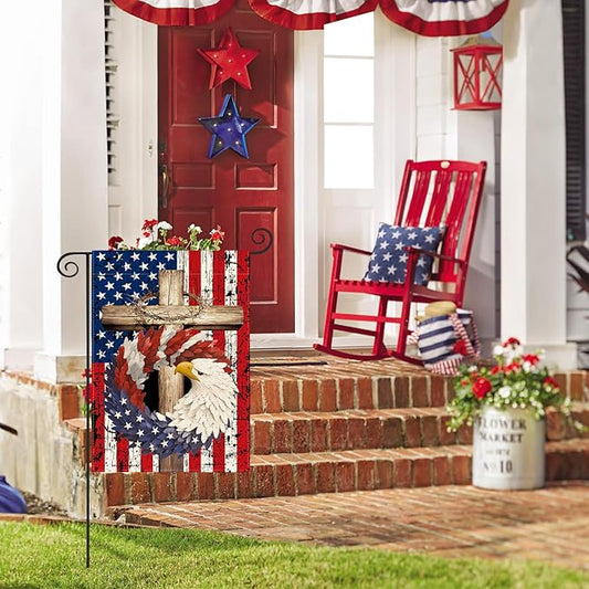 AVOIN colorlife Patriotic Stars and Stripes Eagle Wreath Garden Flag 12x18 Inch Double Sided Outside, USA 4th of July Memorial Day Independence Day Watercolor Yard Outdoor Decoration