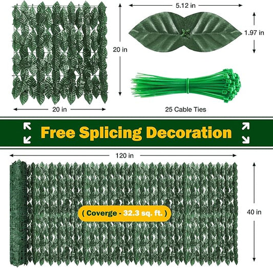 120x40 Inch Artificial Ivy Privacy Fence Screen, Faux Ivy Greenery Backdrop Ivy Vine Leaf Hedges Fencing Panels Greenery Wall Privacy for Patio, Balcony, Garden, Backyard Indoor Outdoor Decor