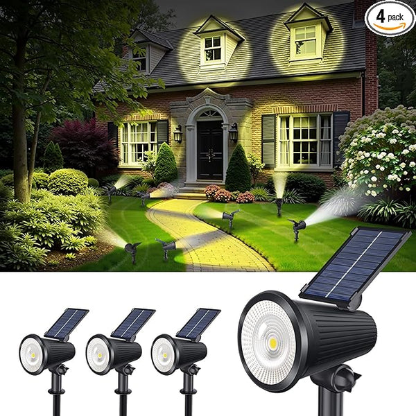 Solar Powered Spotlights Outdoor Waterproof Sunset Spot LED Lights Ultra Bright for Tree, Flag, Lawn, Statue, Pool, Garden, House, Wall, Yard, Path Outdoor Landscape Uplighting 4 Pack Warm White