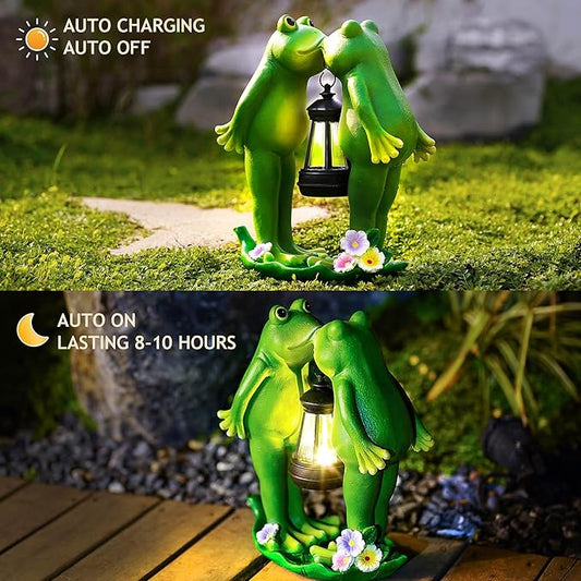 Solar Frogs Statue for Garden Mother's Day Decorations Solar Lantern LED Yard Decorations for Porch Patio,Yard,Lawn - Frog Statue Gifts for Women Mom Grandma (Kiss Frog)