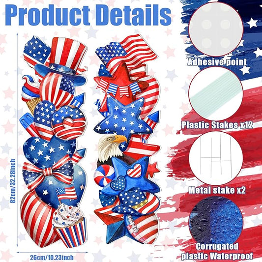 Beeveer 2 Pcs 4th of July Yard Signs Outdoor Patriotic Star Lawn Decoration 250th Anniversary American Waterproof Welcome Party Yard Signs with Stake for Memorial Home Garden Pathway Supplies