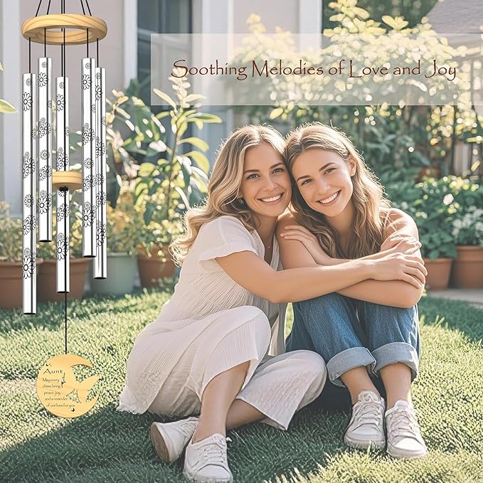 Aunt Gifts, Birthday Gifts for Aunt from Niece Nephew, 32" Butterfly Daisy Modern Wind Chimes, Best Aunts Ever Gift for Women Birthday Mother's Day, Garden Home Decor (for Aunt)