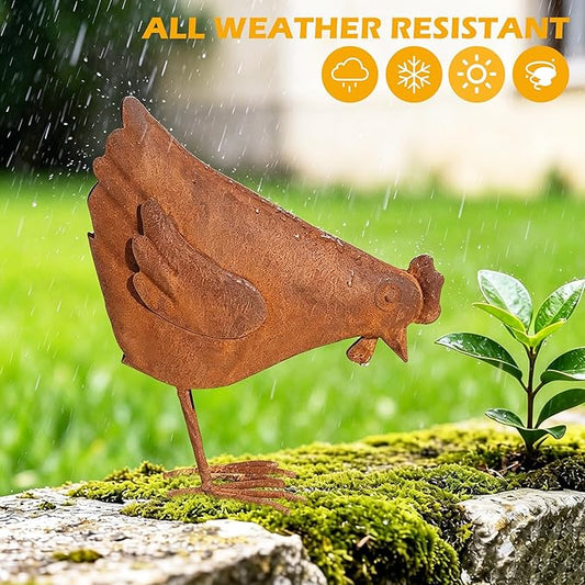 Rooster Garden Statue Decorations,Outdoor Sculpture Chicken Farm Animals Decoration,11.8" Rusty Chicken Decor for Patio Lawn Backyard Yard,Vintage Rustic Chicken Figurine Animal Ornaments