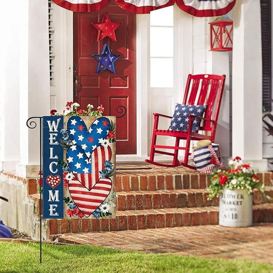 AVOIN colorlife Patriotic 4th of July Welcome Garden Flag 12x18 Inch Double Sided, Memorial Day American Stars and Stripes Love Heart Yard Outdoor Decoration