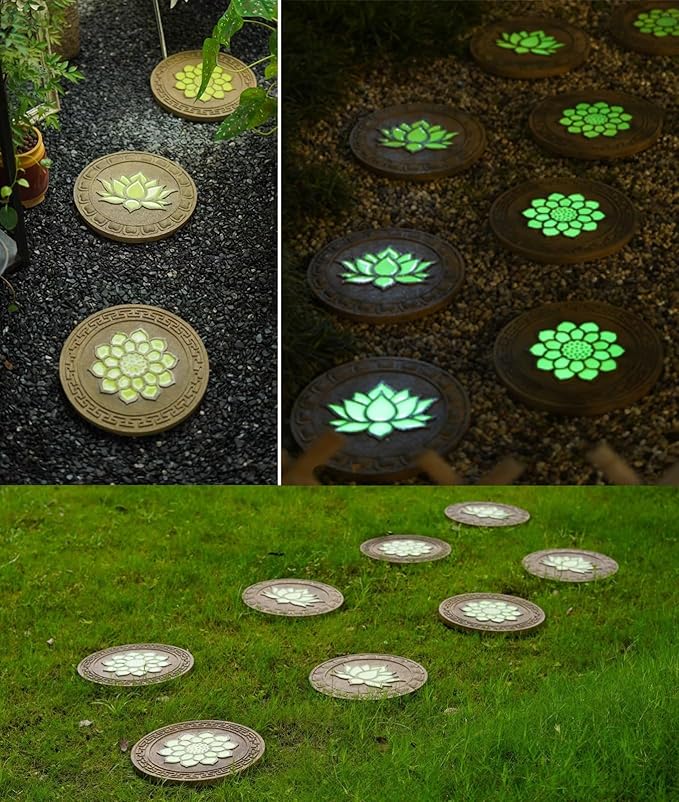Stepping Luminous Stones for Garden, Lotus Pattern Outdoor Stepping Stone, Decorative Yard Art Step Stone for Walkways, Lawn, Patio, Path, Flower Bed, 1pc, Style 2