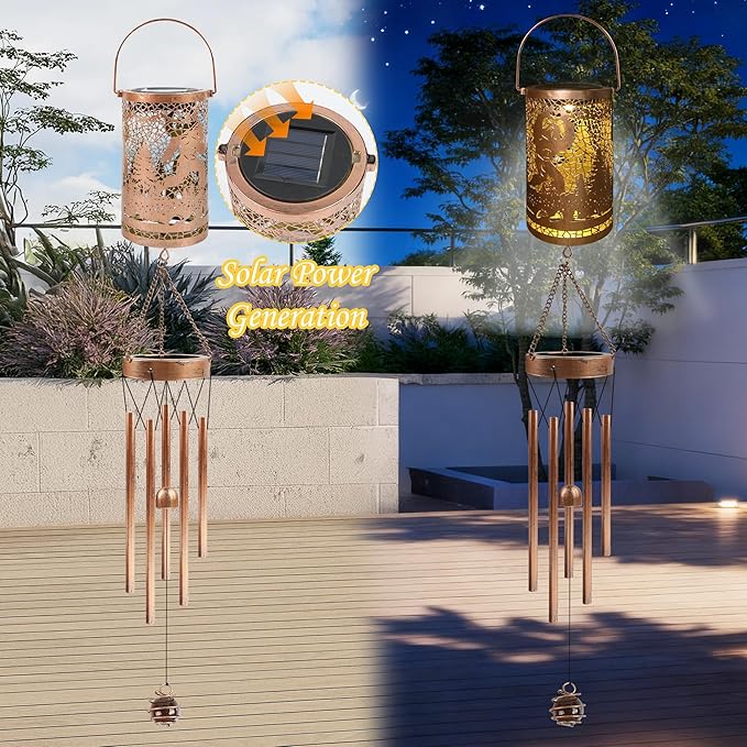 Sasquatch Solar Wind Chimes for Outside - Bigfoot Gifts Decor Outdoor Solar Lantern Wind Chimes, Metal Decorative Hanging Lights for Patio Porch Yard Lawn