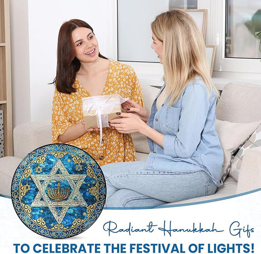 FLAGWIX Hanukkah Gifts for Women Men - Star of David Stained Glass Window Hanging 10 in - Hanukkah Sun Catcher Hanging Decor, Chanukah Suncatchers for Garden Decor, Religious Spiritual Gifts for Mom