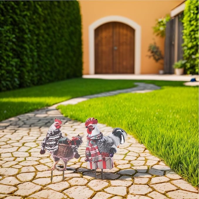 FILFEEL Metal Rooster Statue Ground Stake Iron Art Chicken Ornament for Lawn Garden Festival Decoration