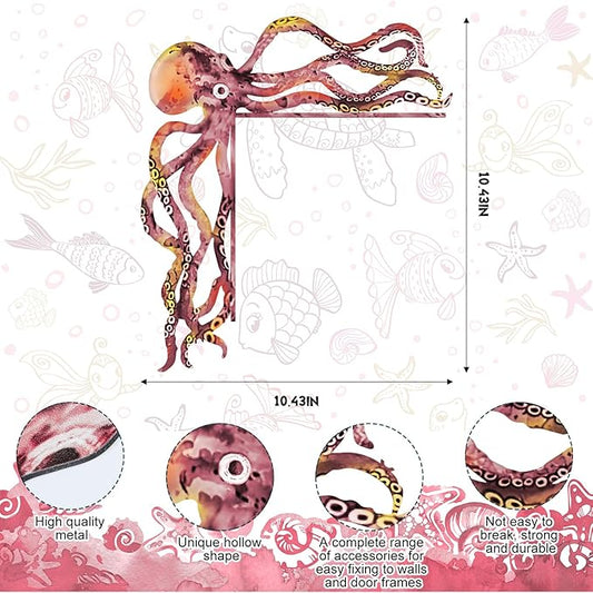 FairySandy Metal Door Frame Decoration 11.81 x 10.43 Inches Octopus Themed Home Decor for Indoor Outdoor Door Window Home Office(Pink Orange)
