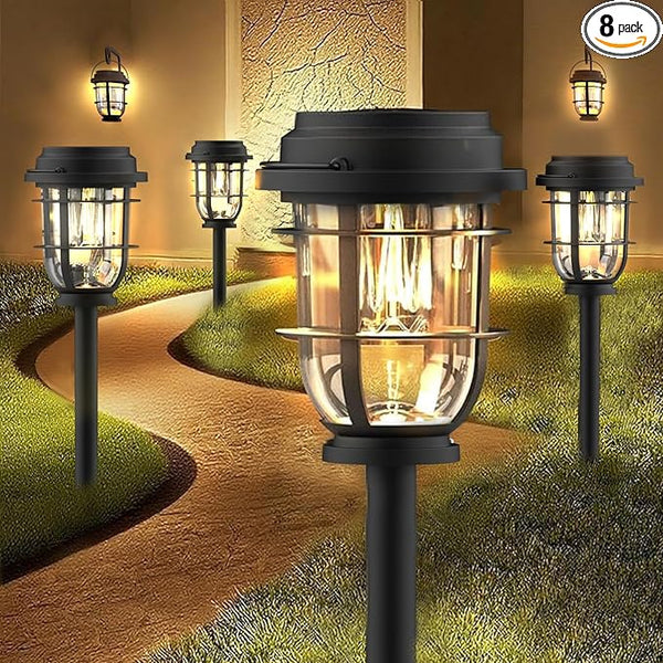 Vuees Bright Solar Pathway Lights Outdoor, 8 Pack Waterproof IP65, Auto On/Off Solar Powered Garden Lights for Yard Lawn Walkway Landscape Pool Outside - 3-in-1 Hanging, Tabletop & Stake Lighting
